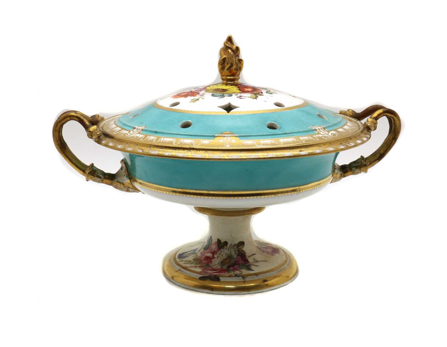 A Coalport style twin handled pedestal potpourri urn, - Bild 2 aus 3