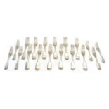 A set of twelve silver Fiddle pattern table forks,