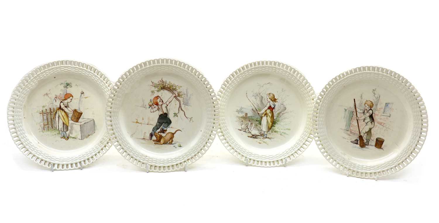 A cased set of twelve Minton creamware nursery plates, - Image 3 of 7