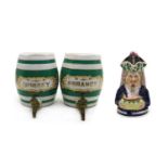 A pair of Staffordshire 'Whiskey' and 'Brandy' barrels,
