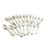 A collection of George III and later Old English pattern silver flatware,