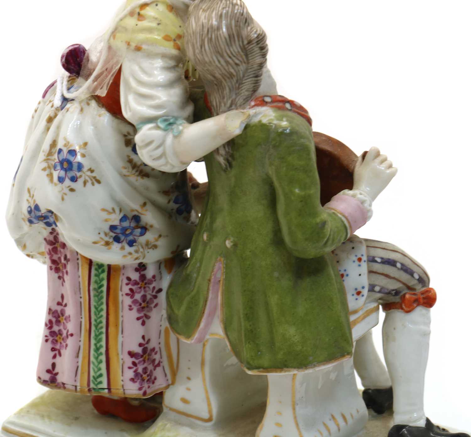 A Dresden porcelain figure group of a hurdy-gurdy player and lady, - Bild 5 aus 5