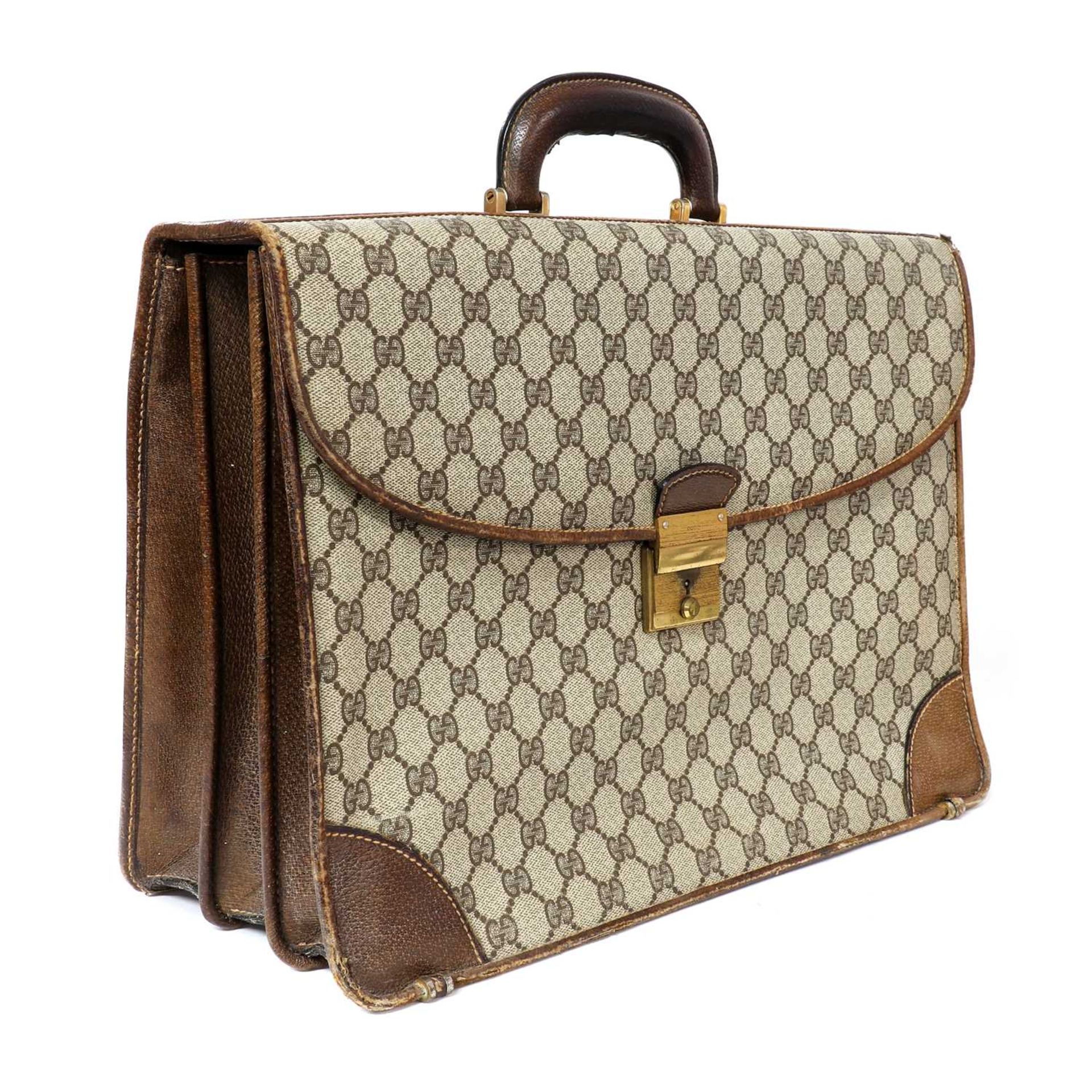 A vintage Gucci brown coated canvas briefcase, - Bild 2 aus 15