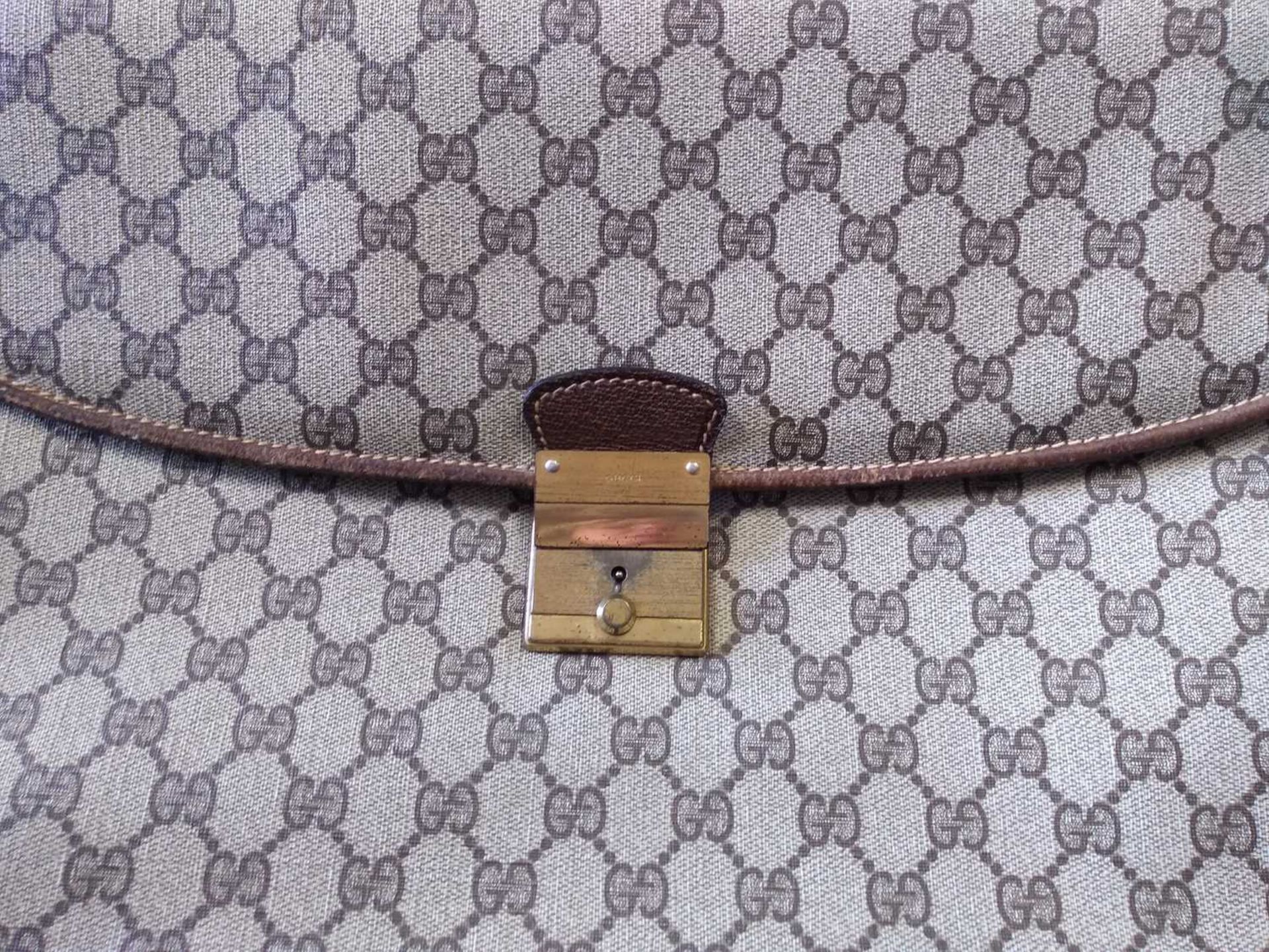 A vintage Gucci brown coated canvas briefcase, - Bild 4 aus 15