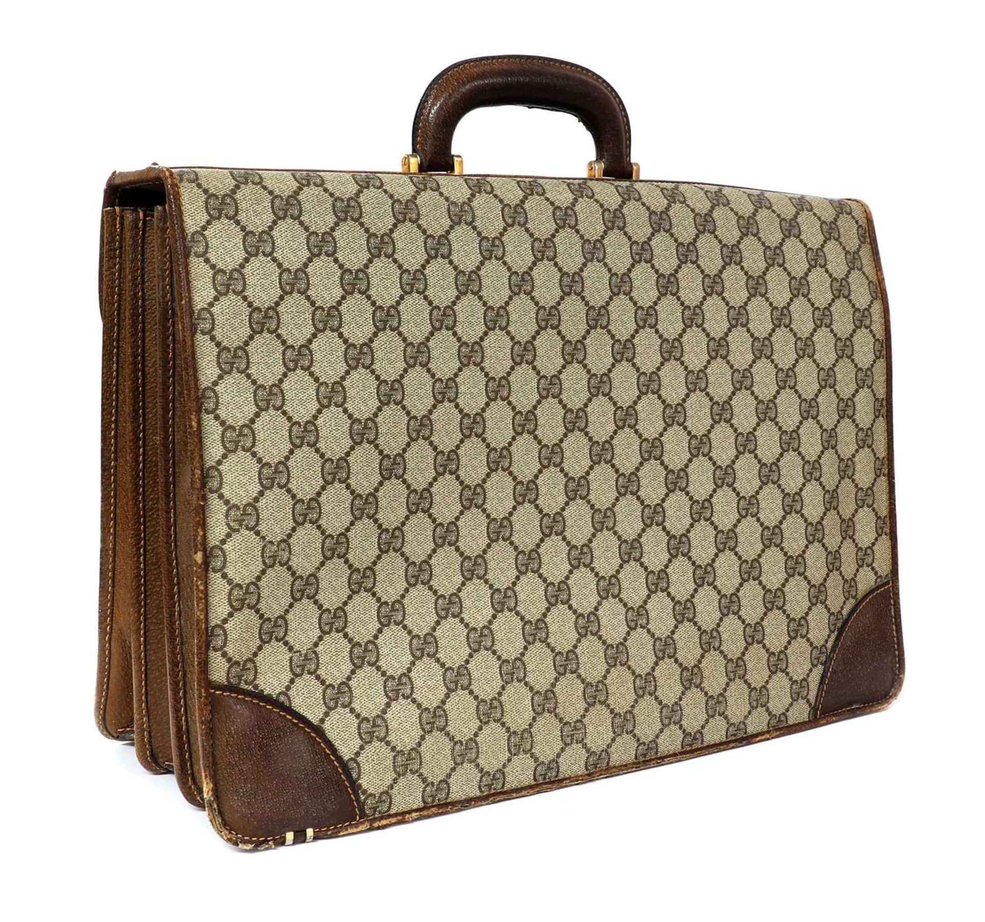 A vintage Gucci brown coated canvas briefcase, - Bild 3 aus 15