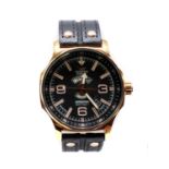 A cased rose gold plated Vostok 'Expedition North Pole 1' automatic strap watch,