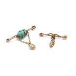 An Art Nouveau gold turquoise and baroque pearl bar brooch,