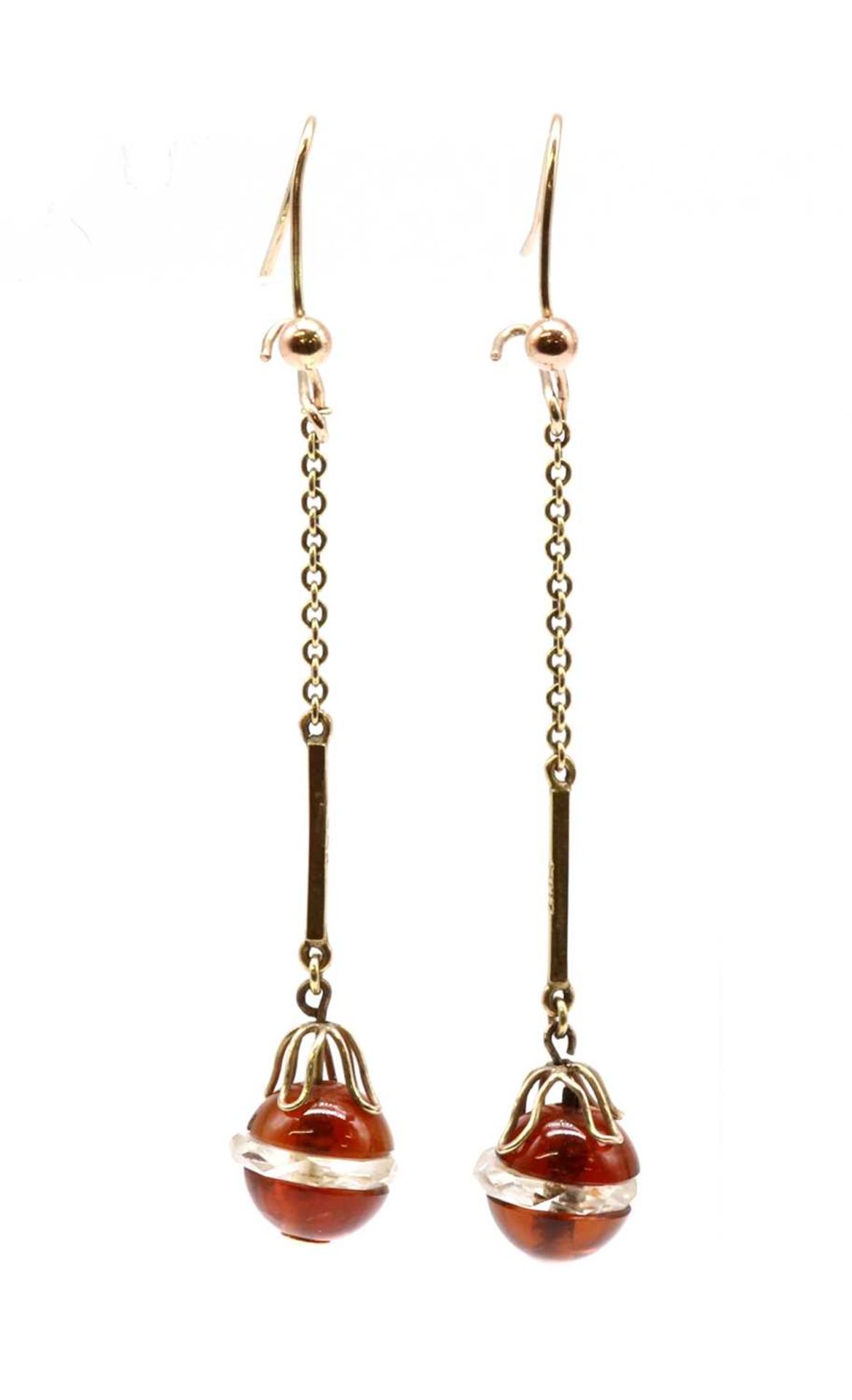 A pair of gold citrine and rock crystal drop earrings,