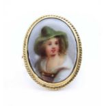 A gold hand painted porcelain portrait ring,