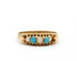 A Victorian 18ct gold split pearl and turquoise ring,