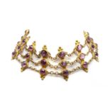 A gilt metal paste set three row choker necklace,