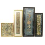 A group of four Chinese needlework silk panels