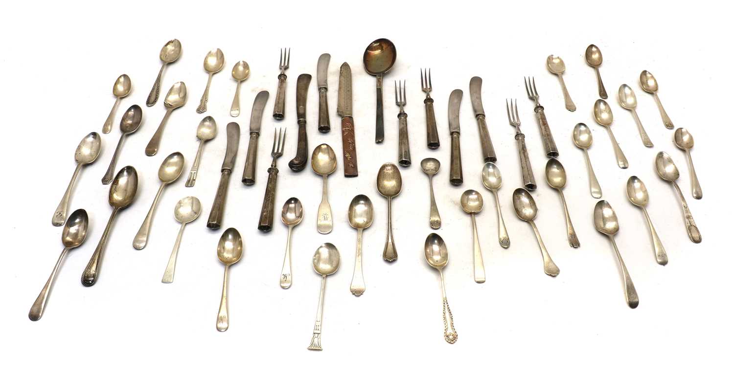 A collection of George III and later silver flatware,