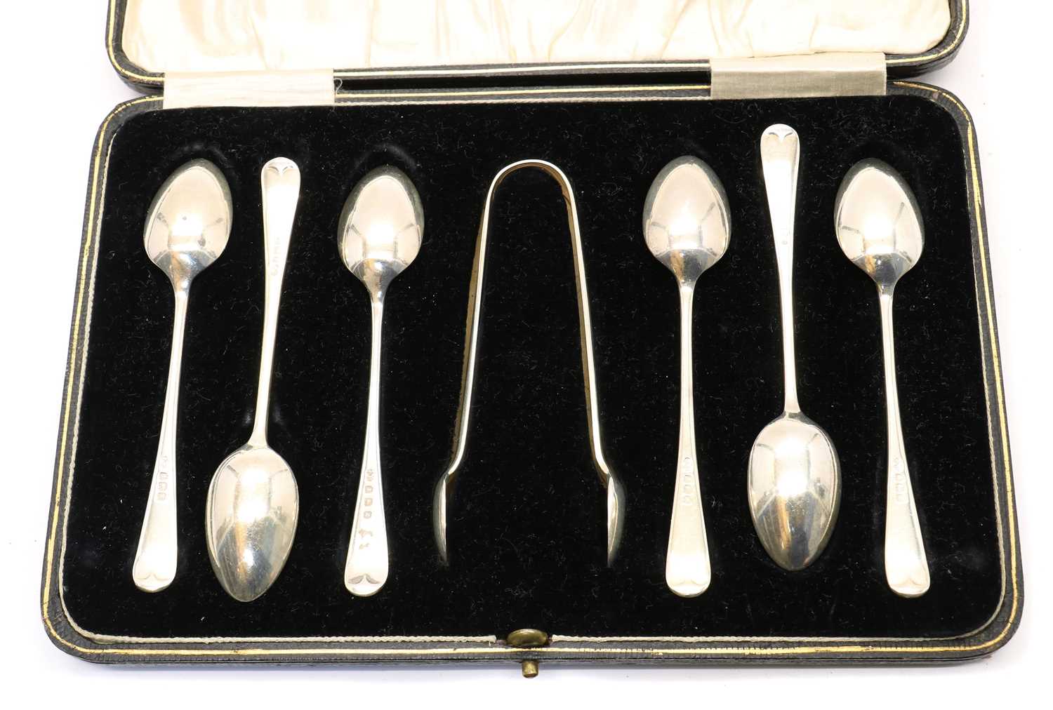 A set of silver teaspoons and sugar tongs, - Image 2 of 5