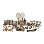 A collection of sporting trophies and commemorative items,