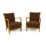 A pair of Art Deco beech armchairs,