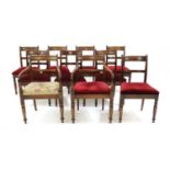 A set of ten late Regency mahogany bar back dining chairs,