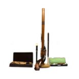 A collection of woodwind instruments,