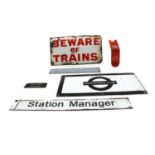 A collection of railway signs,