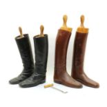 A pair of Black Gentleman's riding boots with wooden trees,