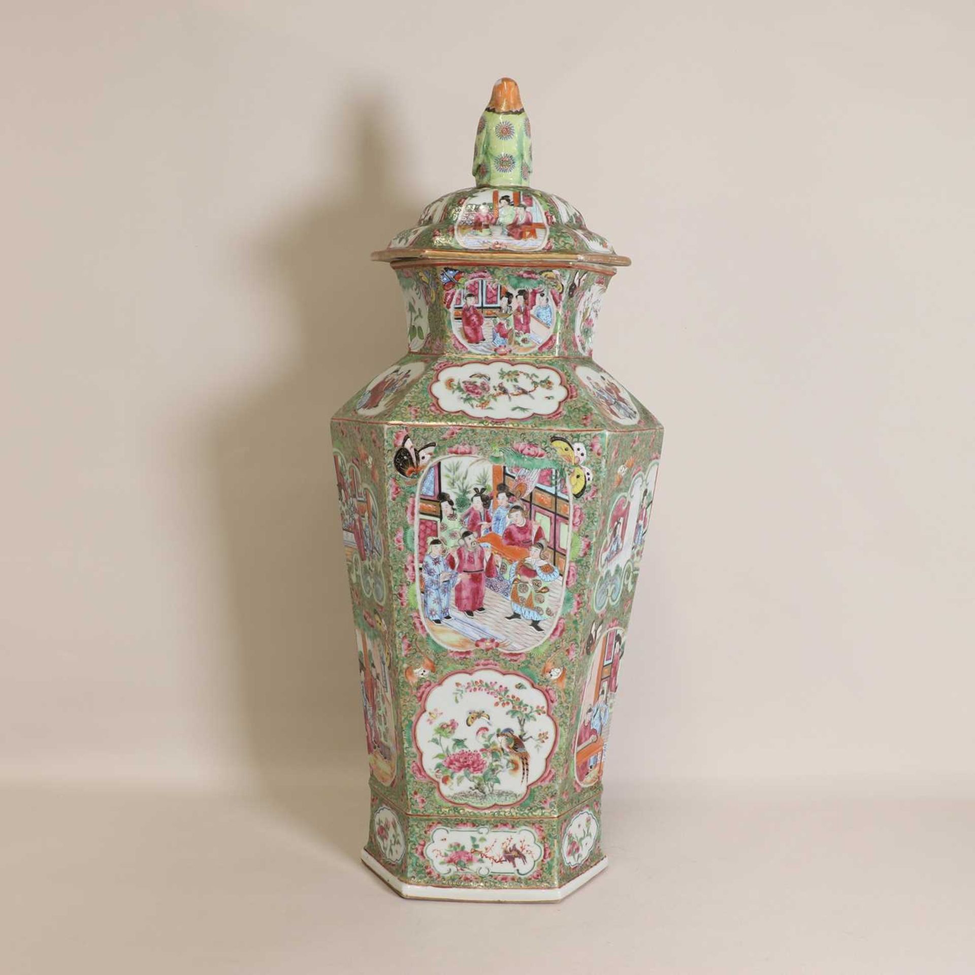 A Chinese Canton enamelled famille rose vase and cover, - Image 3 of 5