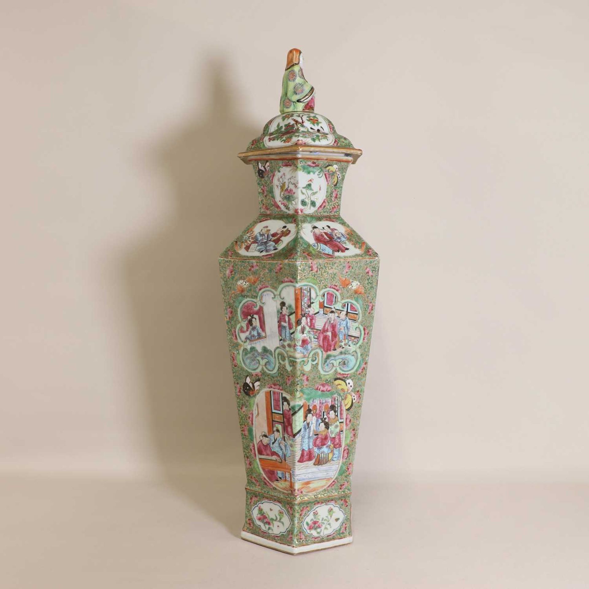 A Chinese Canton enamelled famille rose vase and cover, - Image 2 of 5