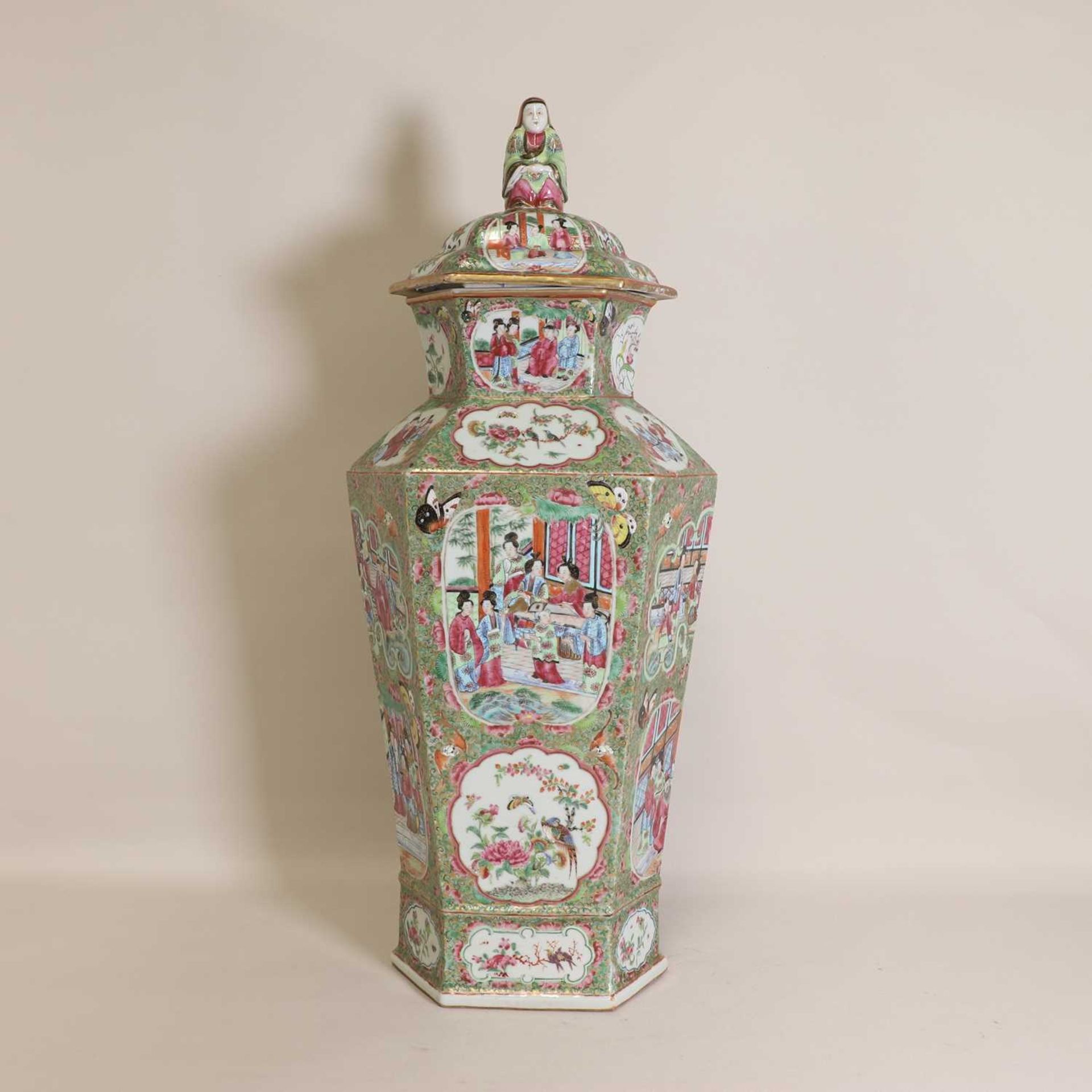 A Chinese Canton enamelled famille rose vase and cover,