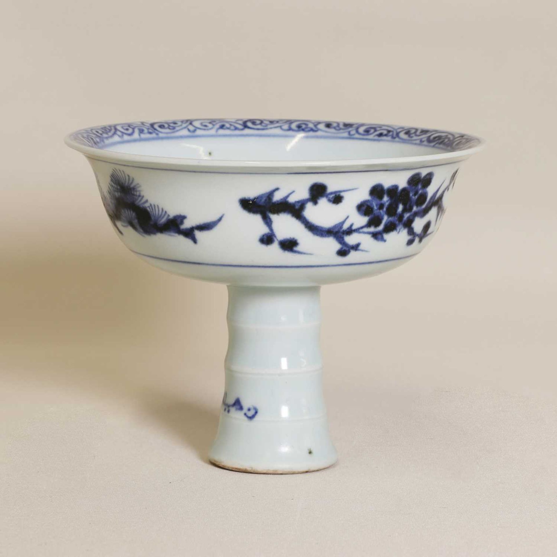 A Chinese blue and white stem cup, - Image 2 of 5