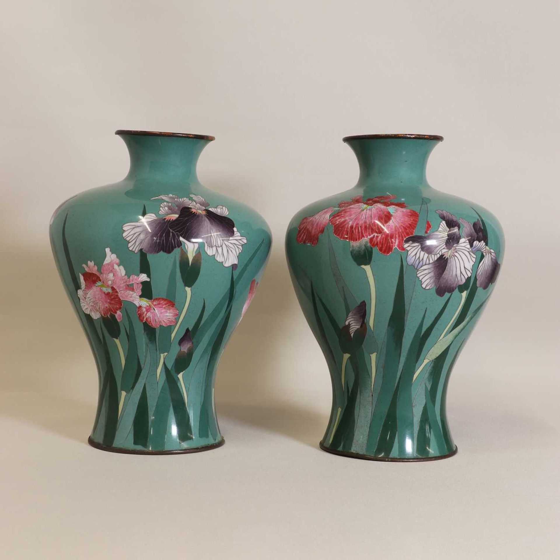 A pair of Japanese cloisonné vases,