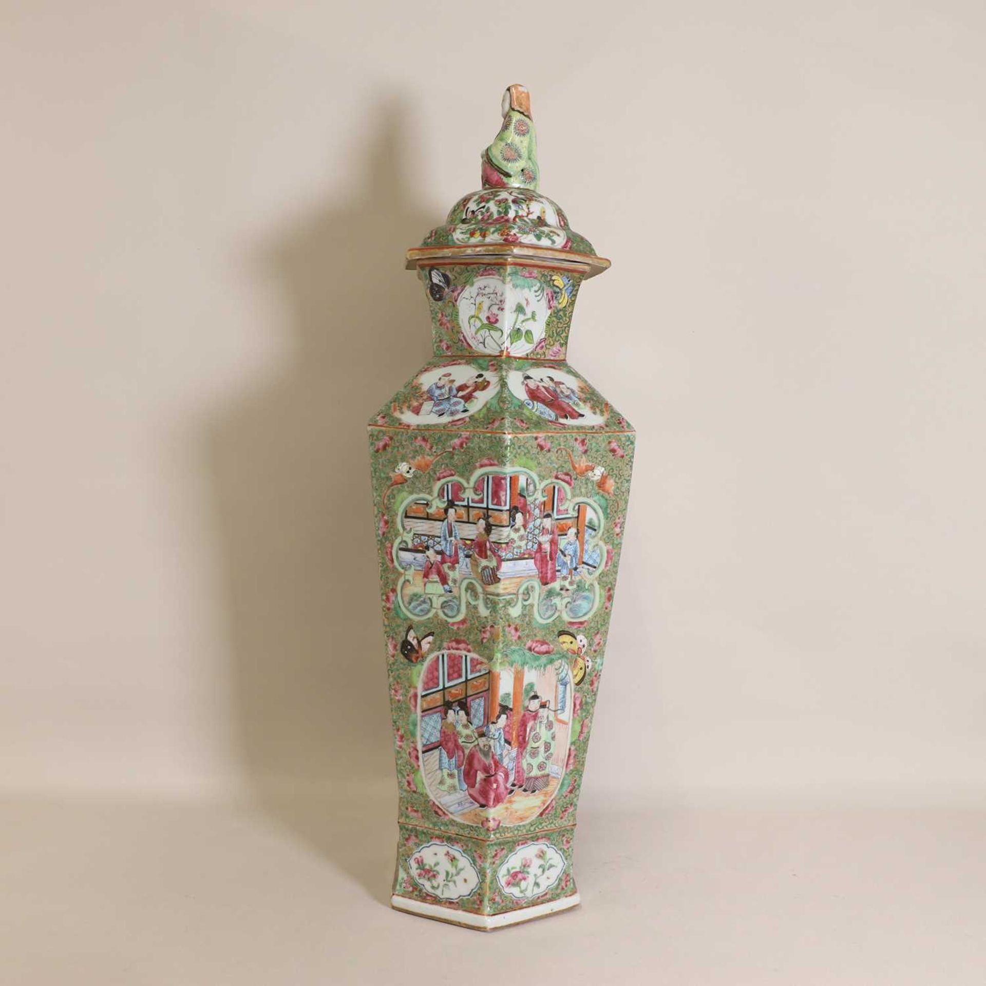 A Chinese Canton enamelled famille rose vase and cover, - Image 4 of 5