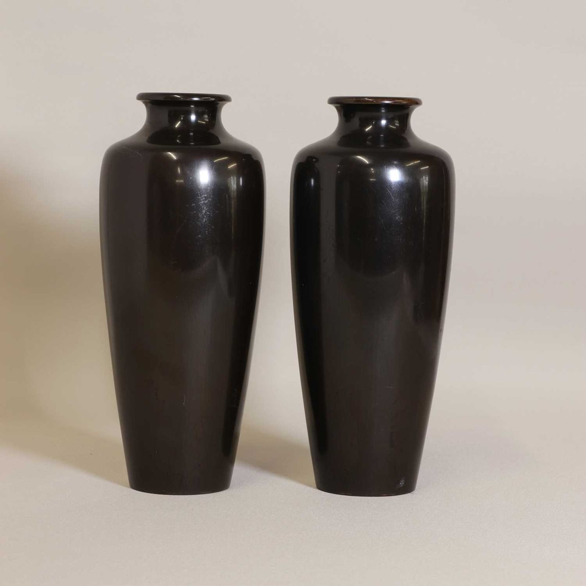 A pair of Japanese bronze vases, - Image 2 of 4
