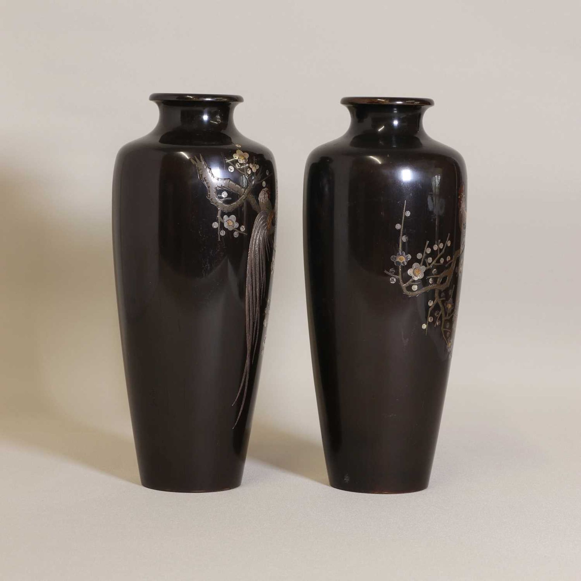 A pair of Japanese bronze vases, - Image 3 of 4