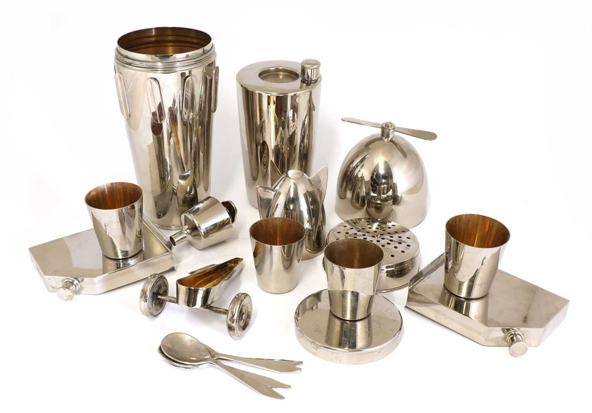 A novelty silver-plated 'monoplane' travelling bar cocktail set, - Image 8 of 8