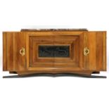 A large French Art Deco walnut sideboard,