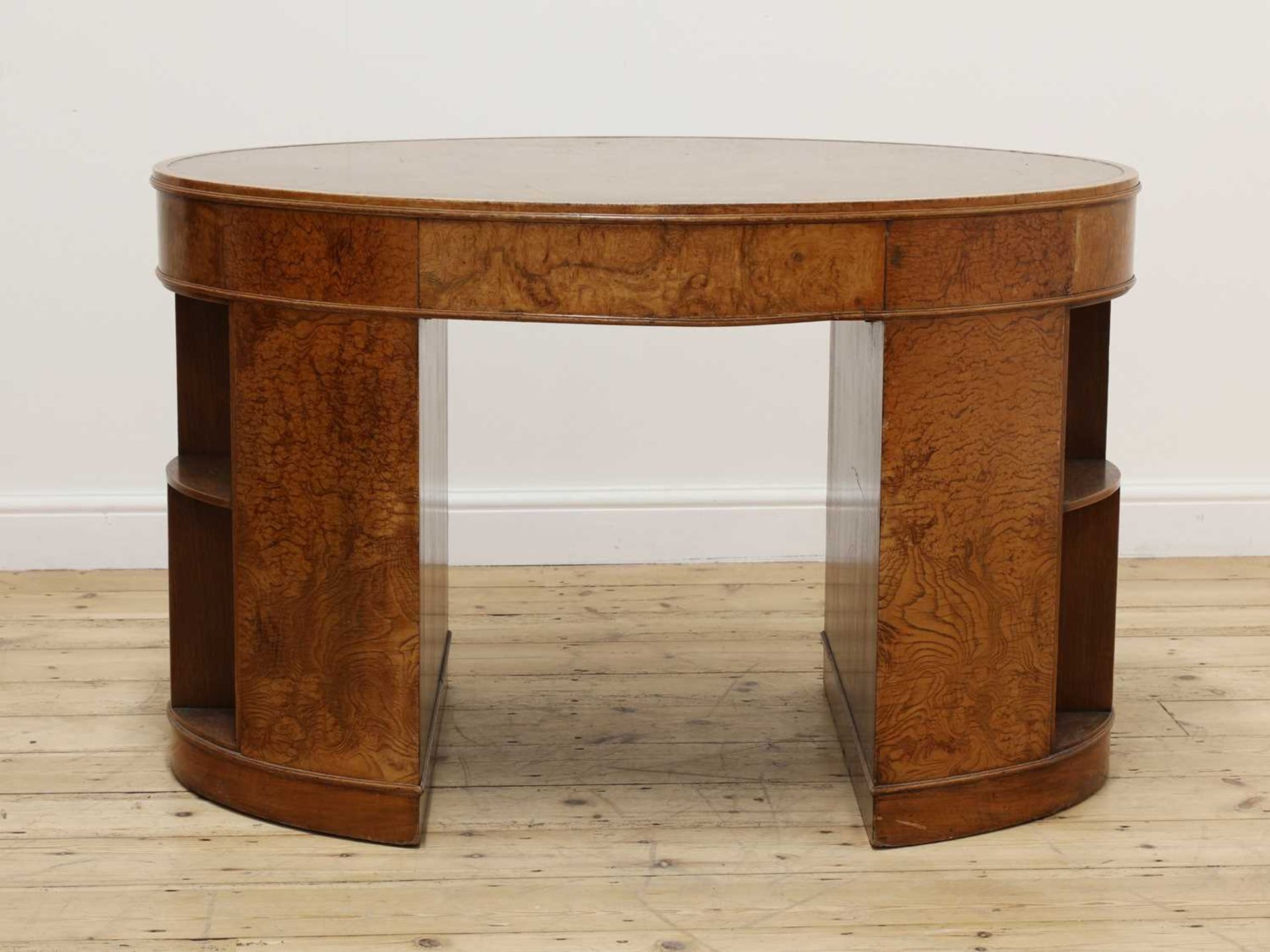 An Art Deco oval burr elm and walnut desk, - Image 3 of 5