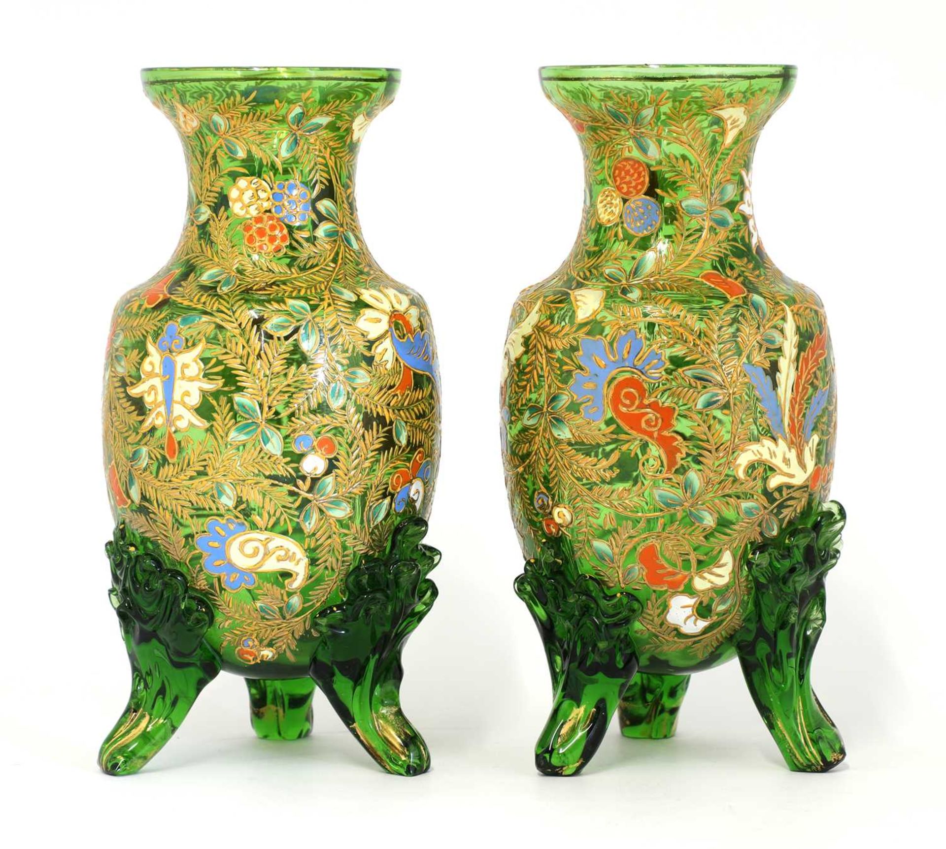 A pair of glass and enamelled vases, - Image 2 of 3