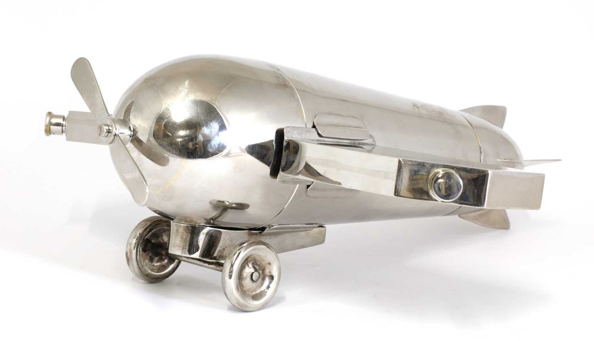 A novelty silver-plated 'monoplane' travelling bar cocktail set, - Image 2 of 8