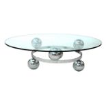 A chrome and glass oval 'Sputnik' coffee table,