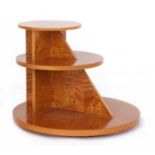 A burr maple and ash three-tier table,