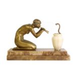 A French Art Deco cold-painted 'The Snake Charmer' desk lamp,
