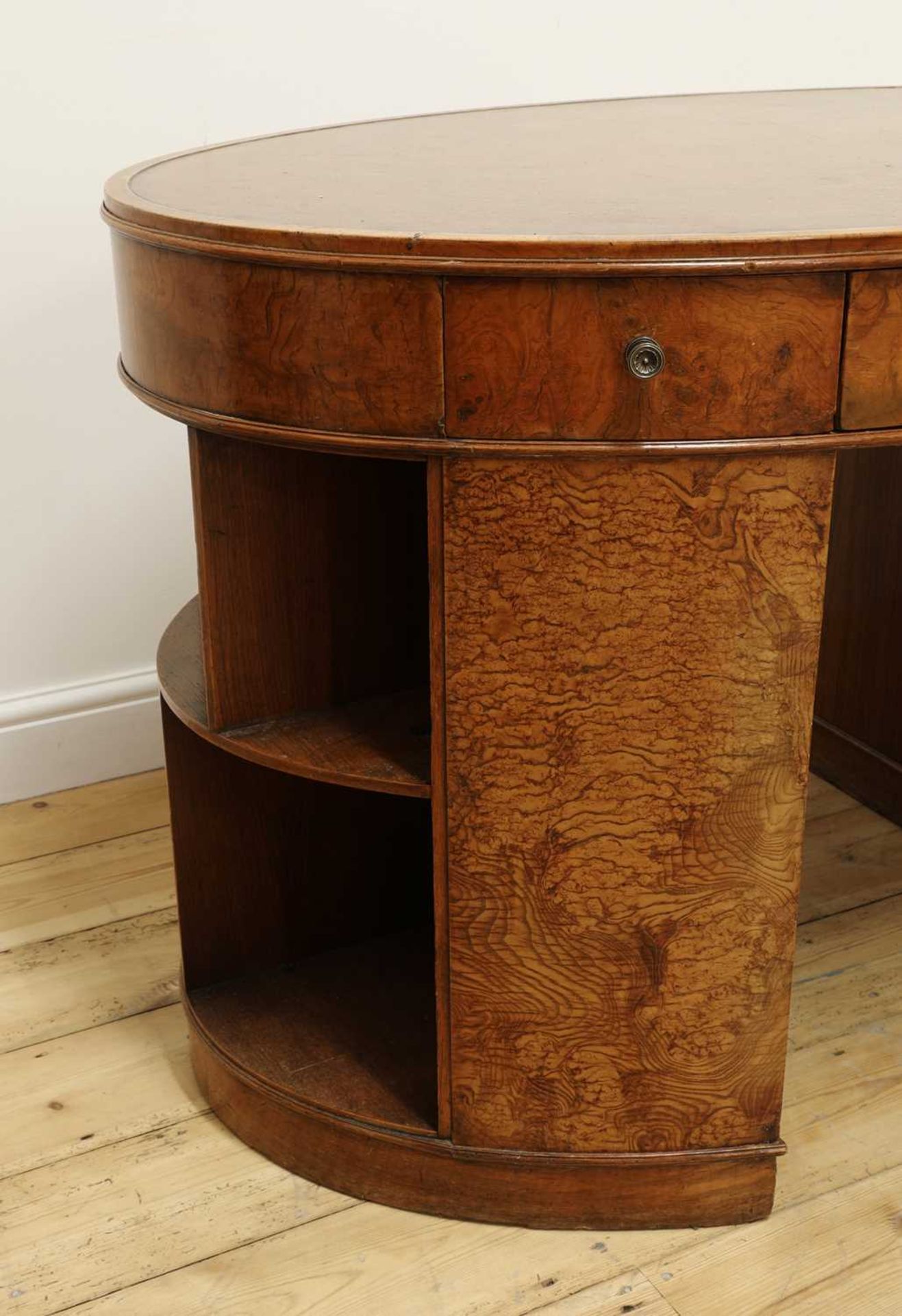 An Art Deco oval burr elm and walnut desk, - Image 4 of 5