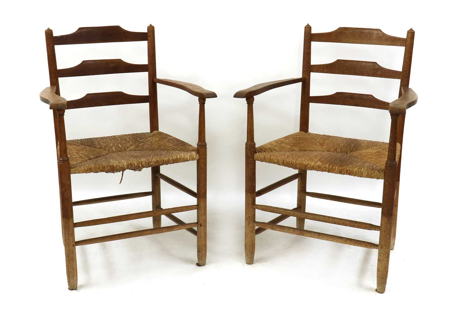 A matched set of eight Arts and Crafts 'Gimson' oak and ash ladder back chairs, - Image 9 of 9