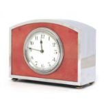 An Art Deco chrome and shagreen mantel clock,