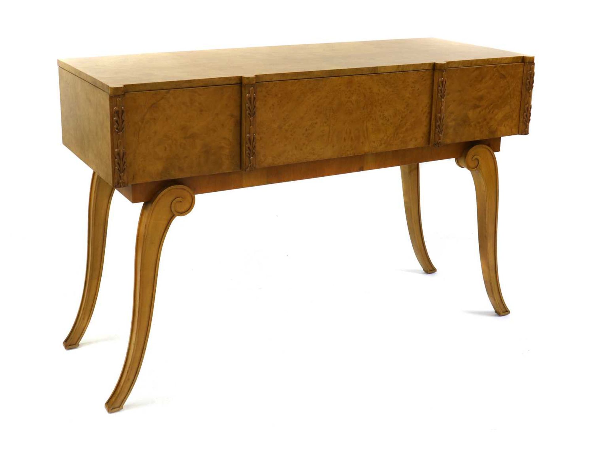 An Art Deco burr maple console table,
