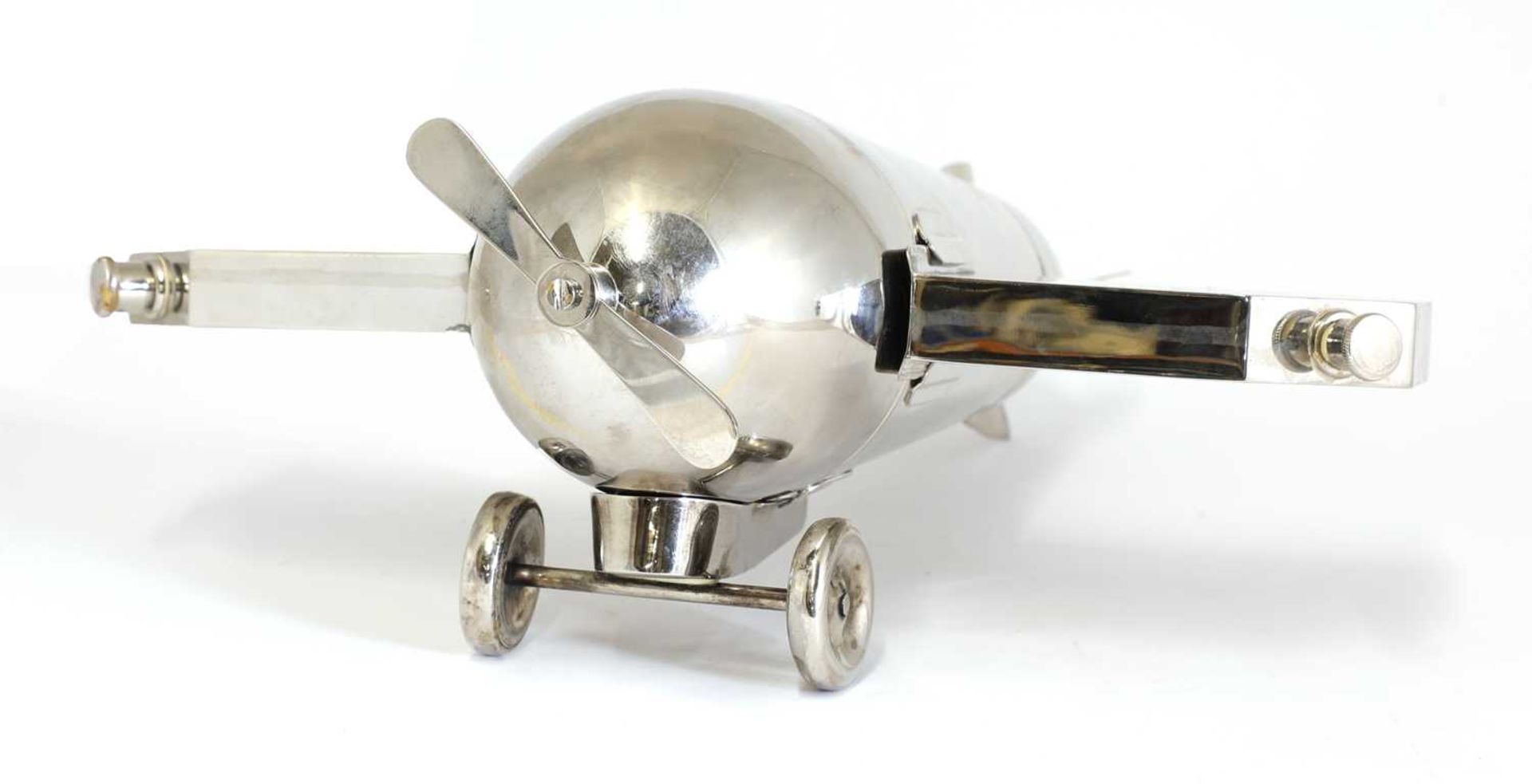 A novelty silver-plated 'monoplane' travelling bar cocktail set, - Image 3 of 8