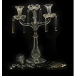 A cut glass two branch three-light table lustre,