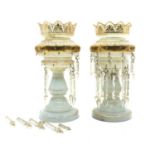 A pair of Victorian opaque glass table lustres,