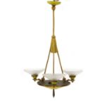 A yellow-painted Art Deco toleware light fitting