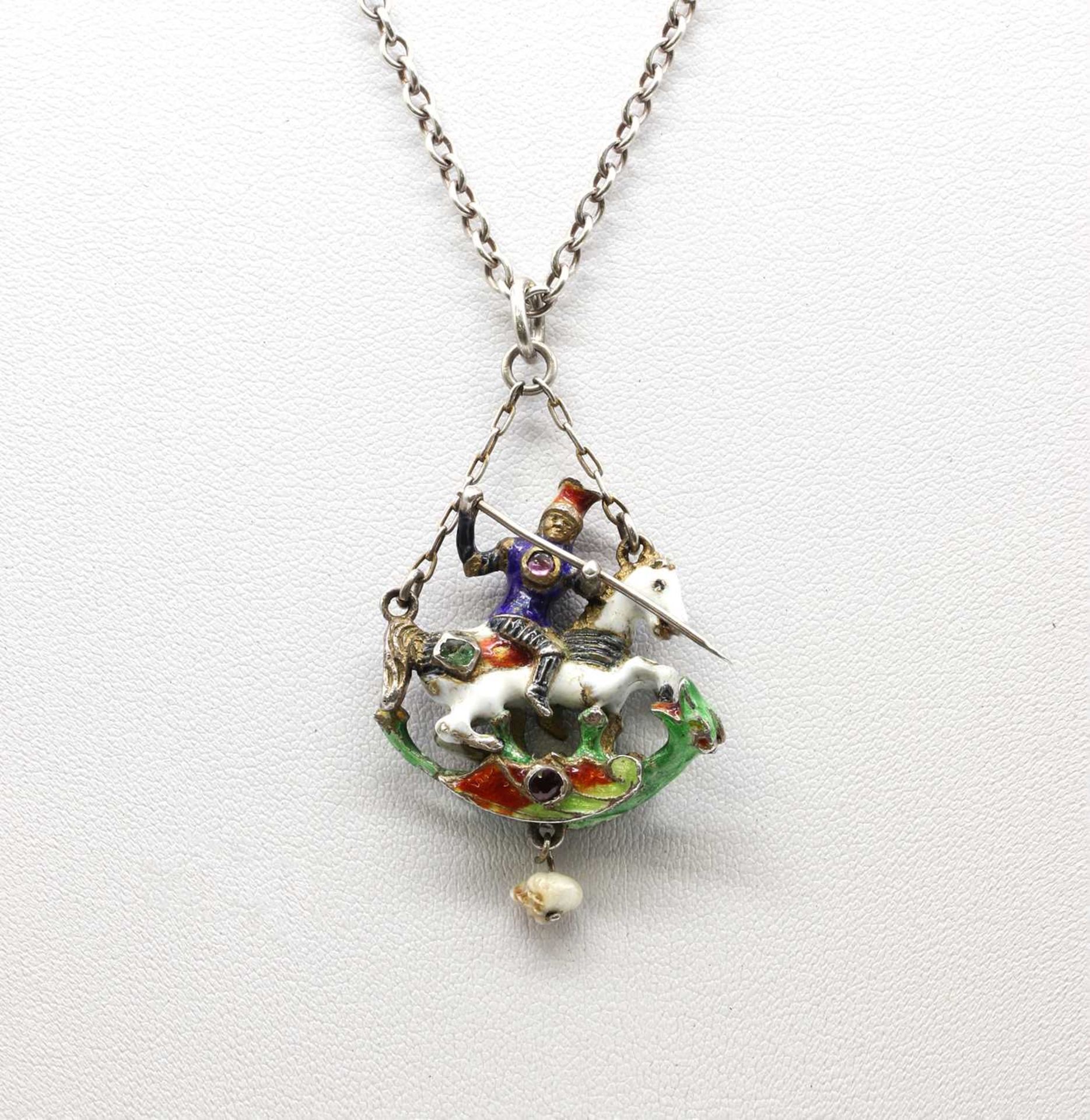 An Austro-Hungarian silver enamel gem-set pendant,