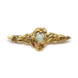 A French Art Nouveau gold single stone opal bar brooch,